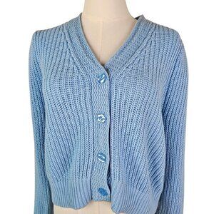 Moon & Madison Light Blue Button-Up Knit Cropped Cardigan Sweater Large